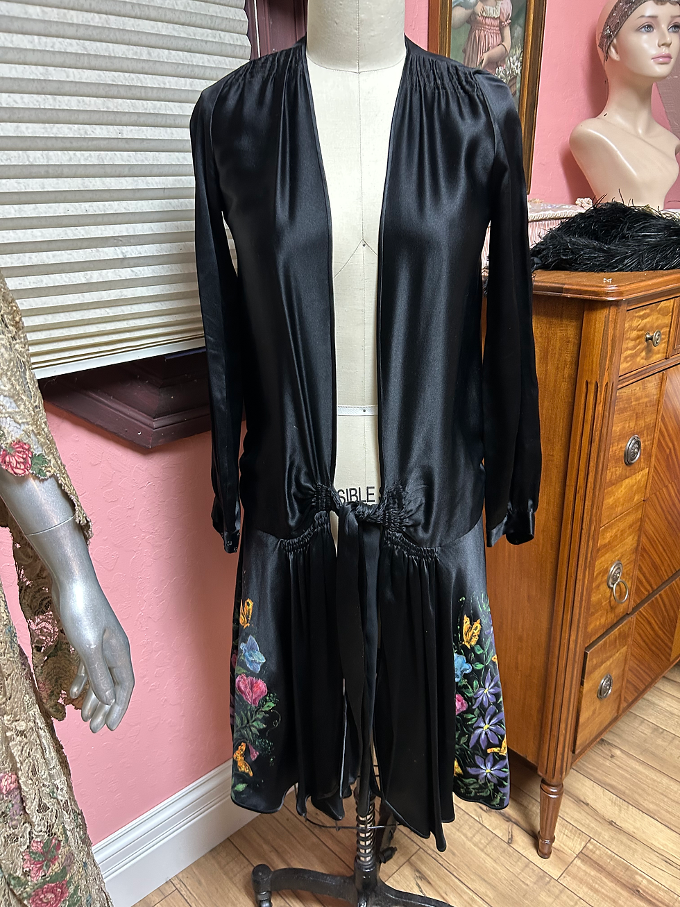Thumbnail: 1920's Handpainted Silk Satin Coat Dress