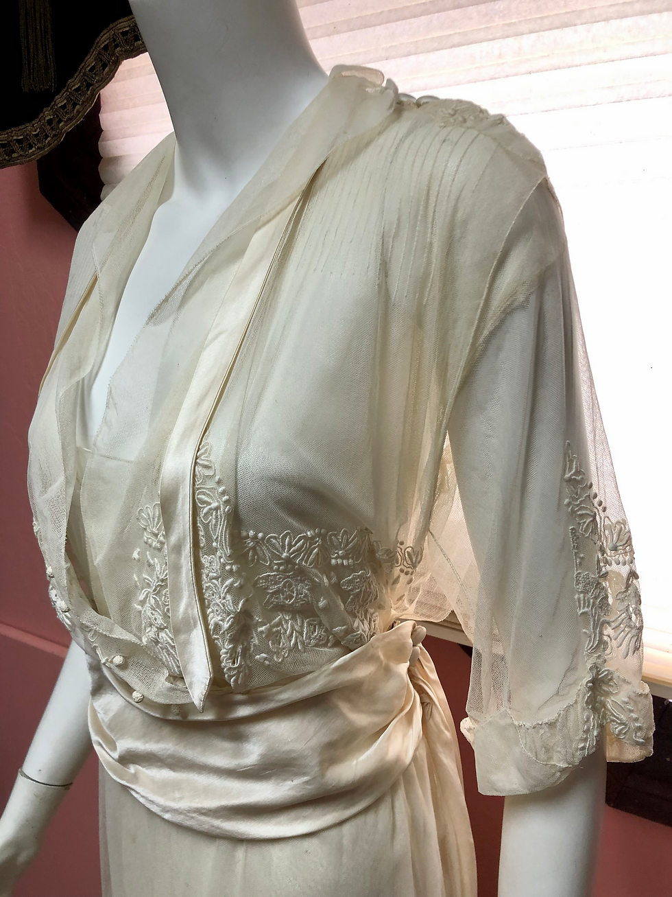 Thumbnail: SOLD 1910's Titanic Era Two-Tiered Embroidered Voile Dress