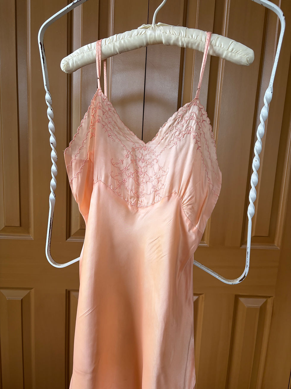 Thumbnail: 1930's Peach Blush Rayon Floral Embroidered Slip Dress