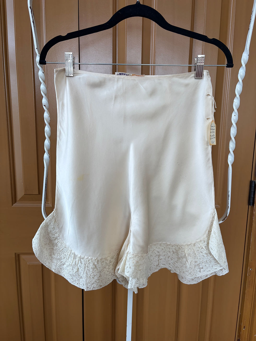 Thumbnail: 1920's Antique Ivory Silk Tap Pant with Lace