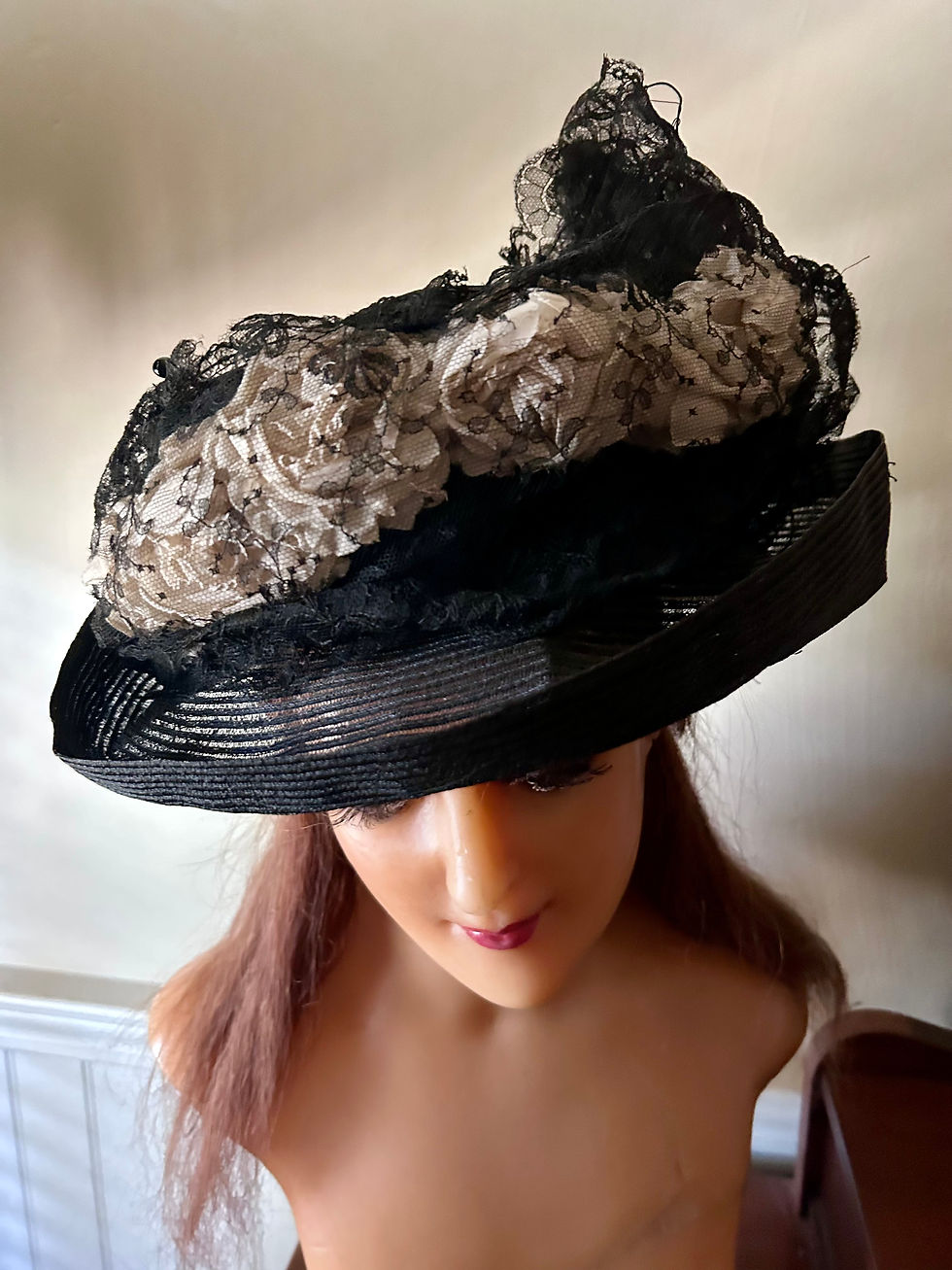 Thumbnail: 1910's Black Lace Period Historical Woman’s Hat