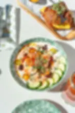 Turkish Eggs with avocado, feta, and olives at a Miami Beach brunch restaurant.