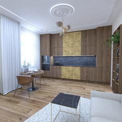 Designový návrh dvou místností - obytného prostoru a ložnice.