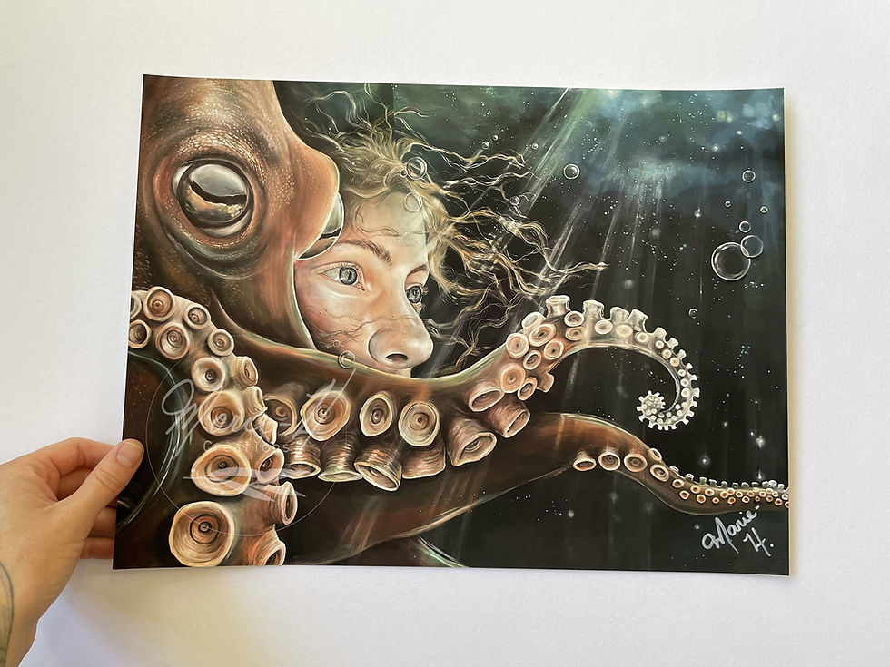 Miniature : Reproduction de l'œuvre ''Rayons des profondeurs'' peinte à l'acrylique imprimée sur papier cartonné haut de gamme (fine art)