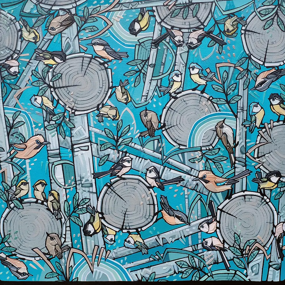 cathy smale bird painting - 'the one with all the birds'