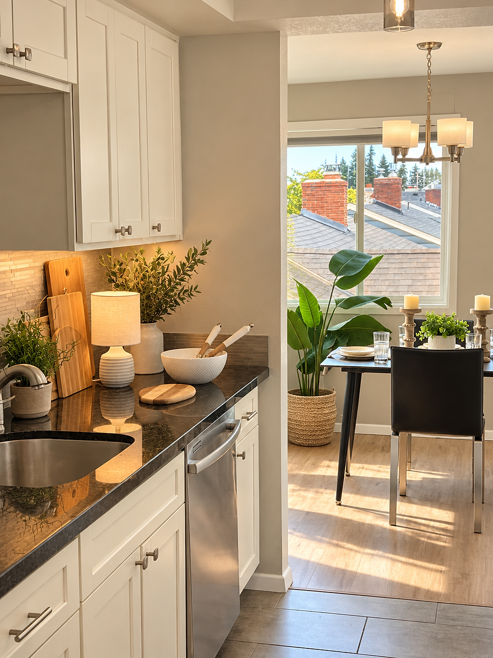 Warm Modern Kitchen and Dining Nook