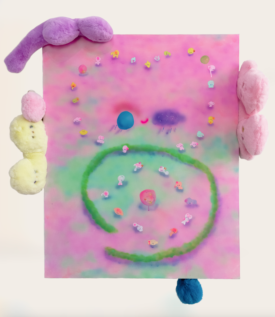 A Playment
acrylic on caves，plush，resin
100 x 80cm
2020
