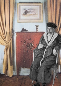 Hegel, vor einem Bild sitzend
