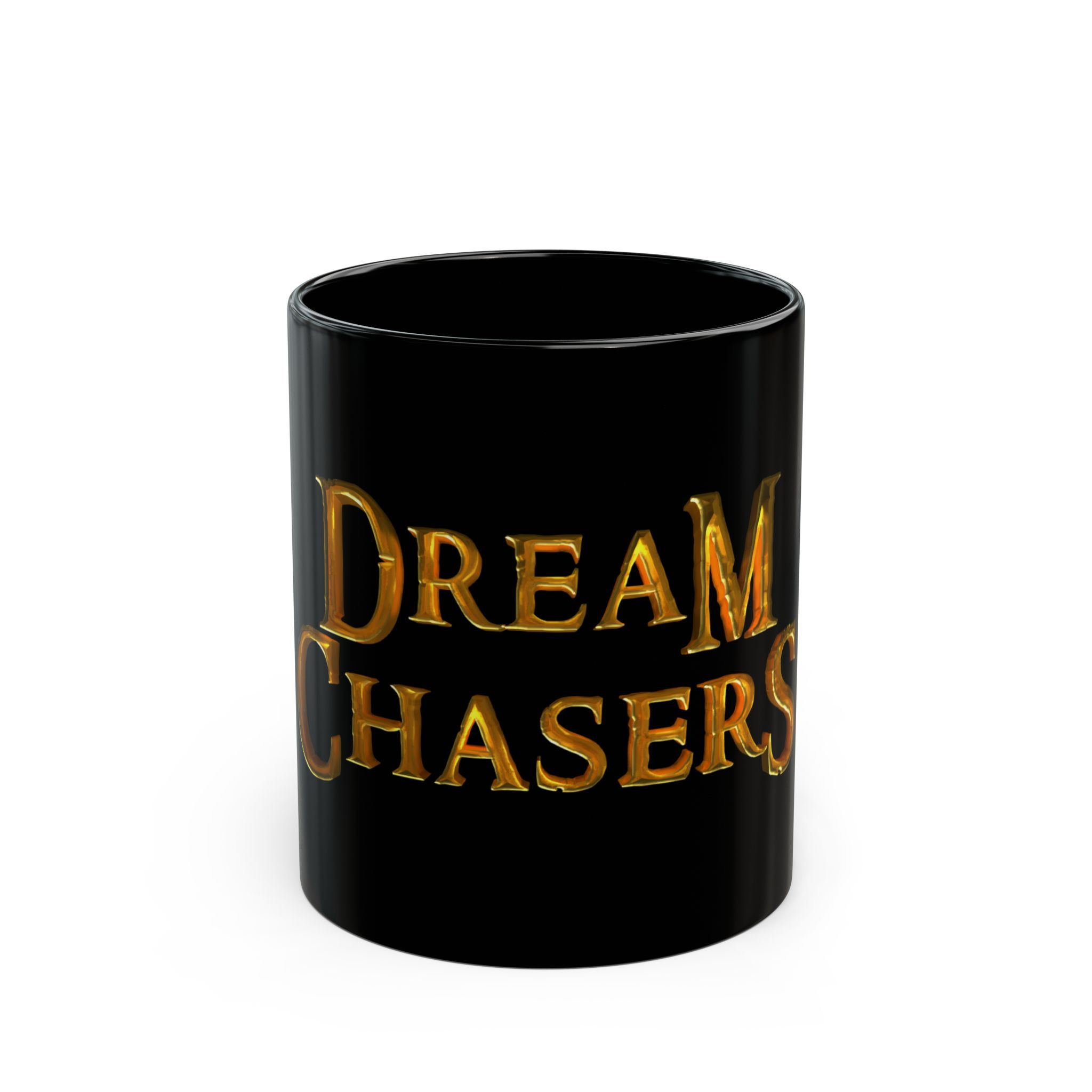 Dream Chasers Black Coffee Mug – Inspirational Gold Lettering (11oz & 15oz)