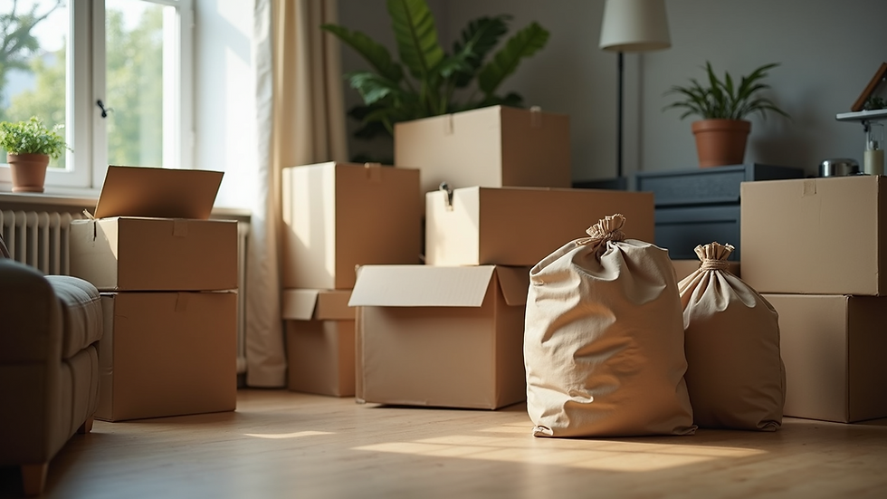 Eye-level view of organized boxes and bags ready for junk removal