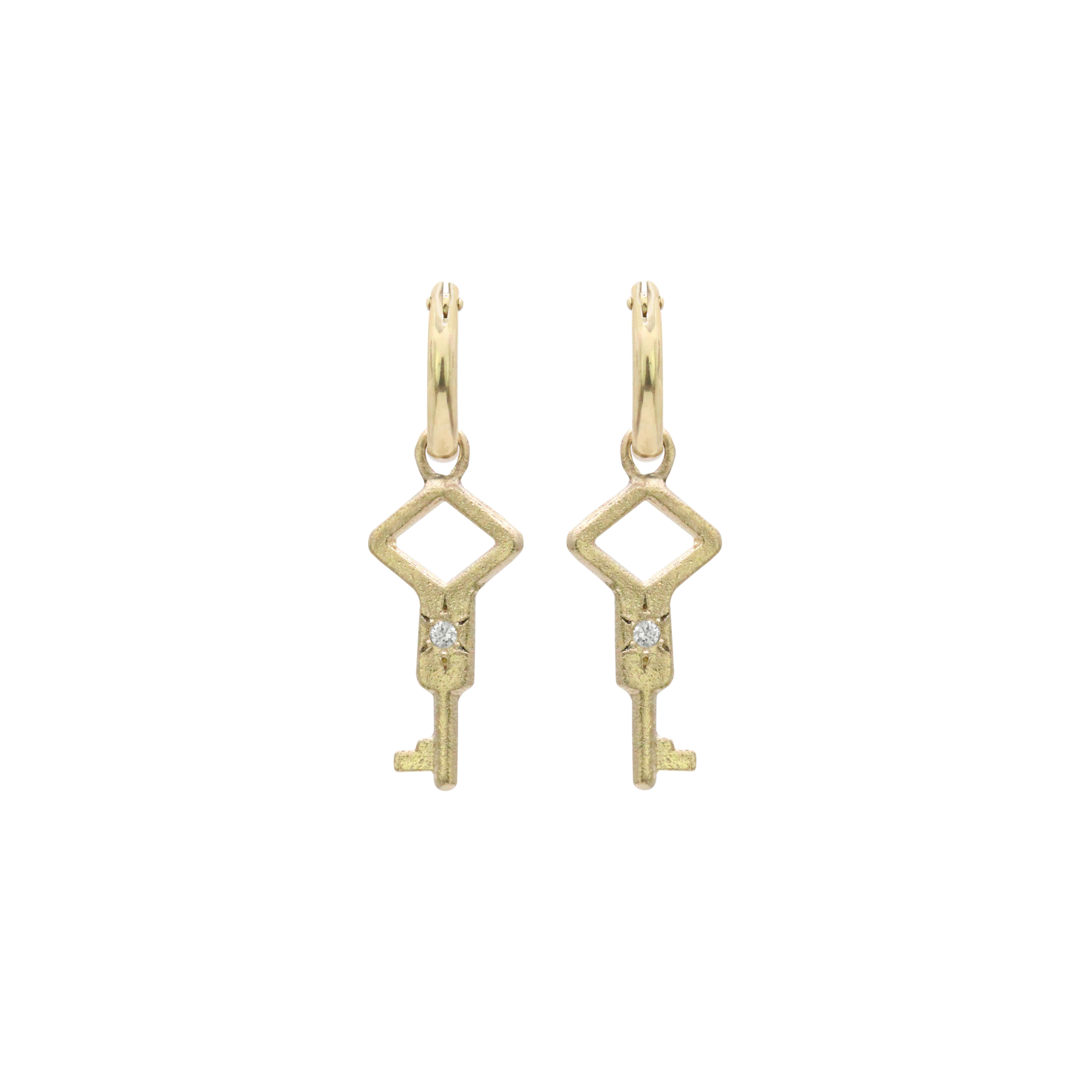 14k Diamond Key Huggies