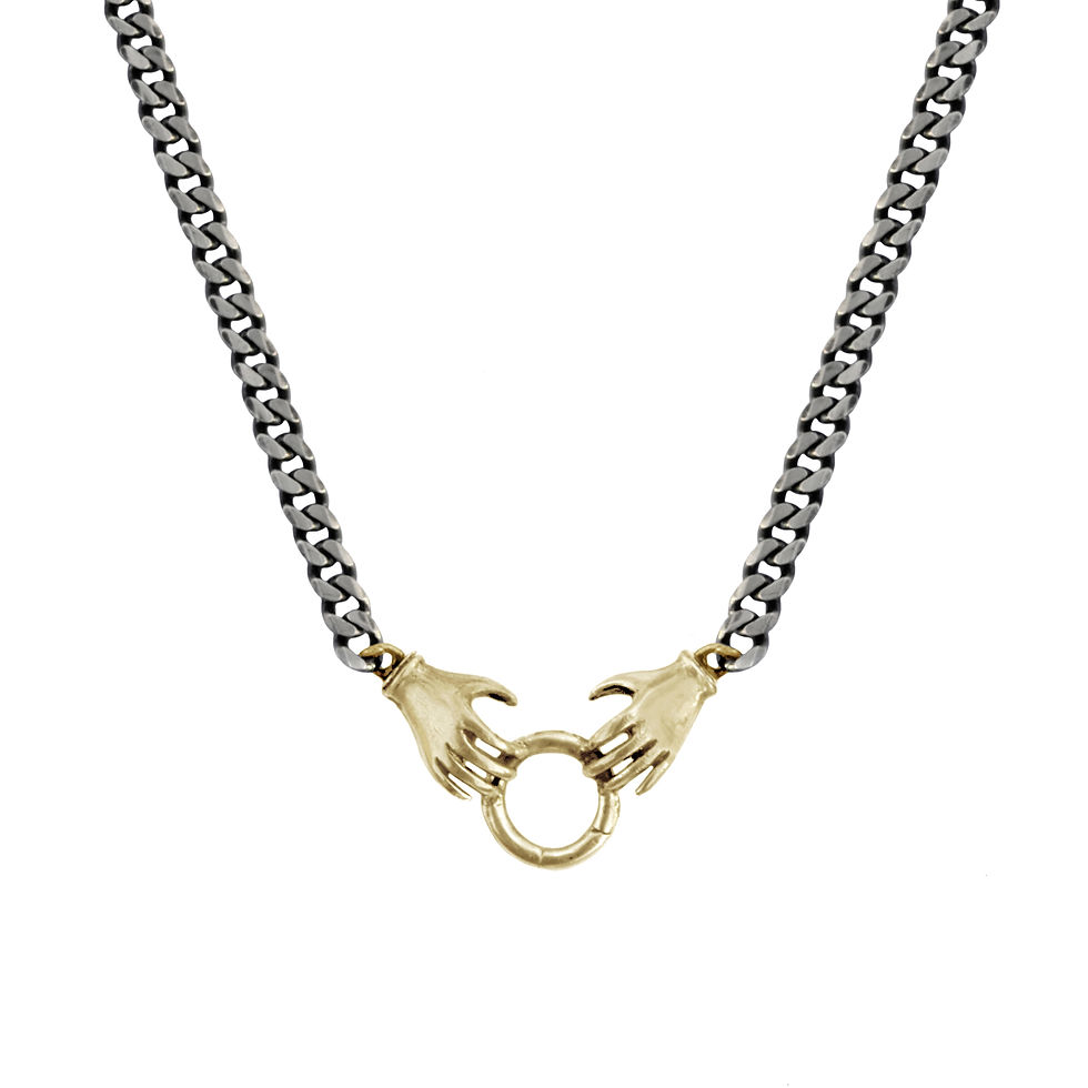 MIXED METAL DOUBLE HAND CHARM HOLDER NECKLACE