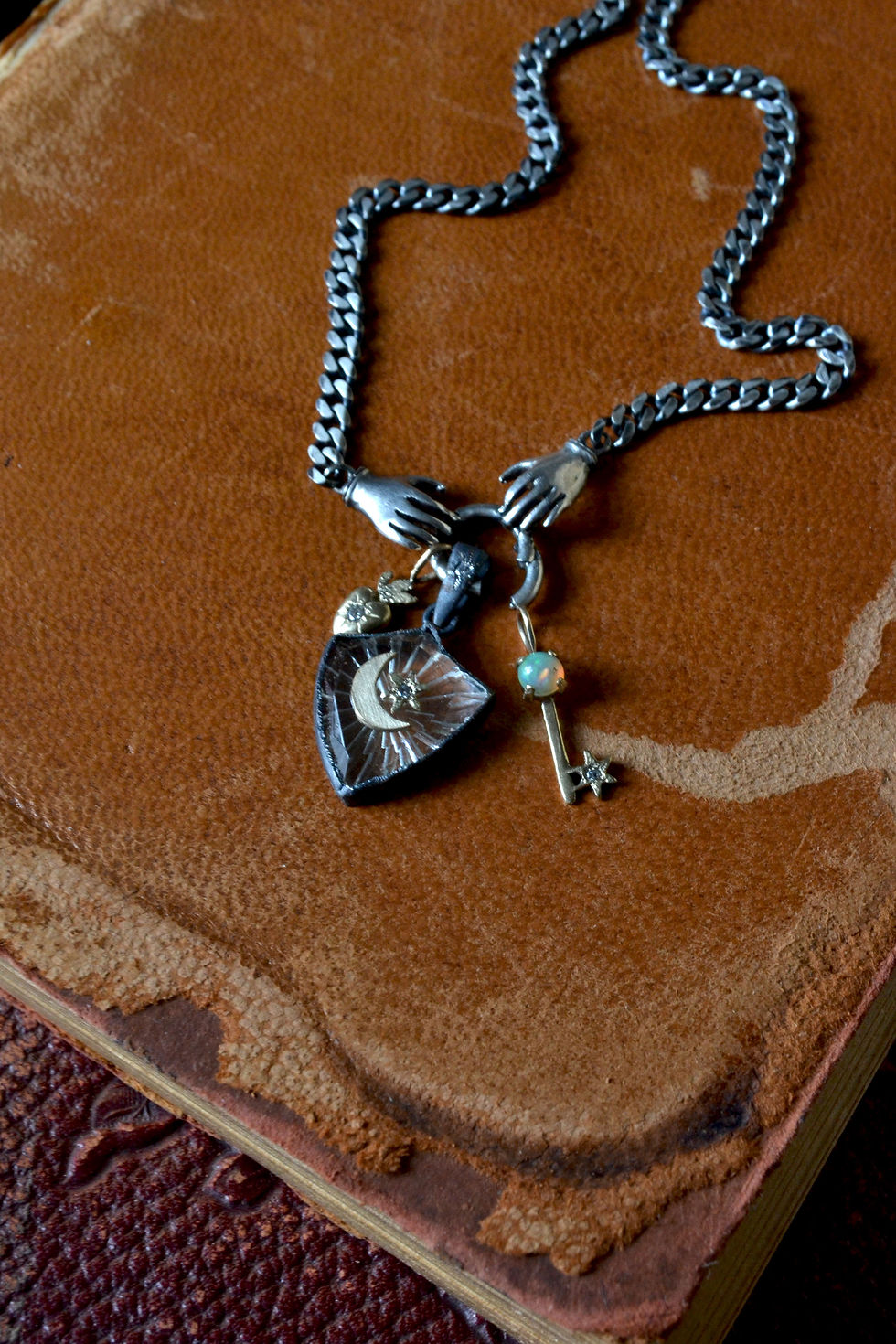 Thumbnail: OXIDIZED SMALL SHIELD AMULET NECKLACE- SELECT YOUR CHARM