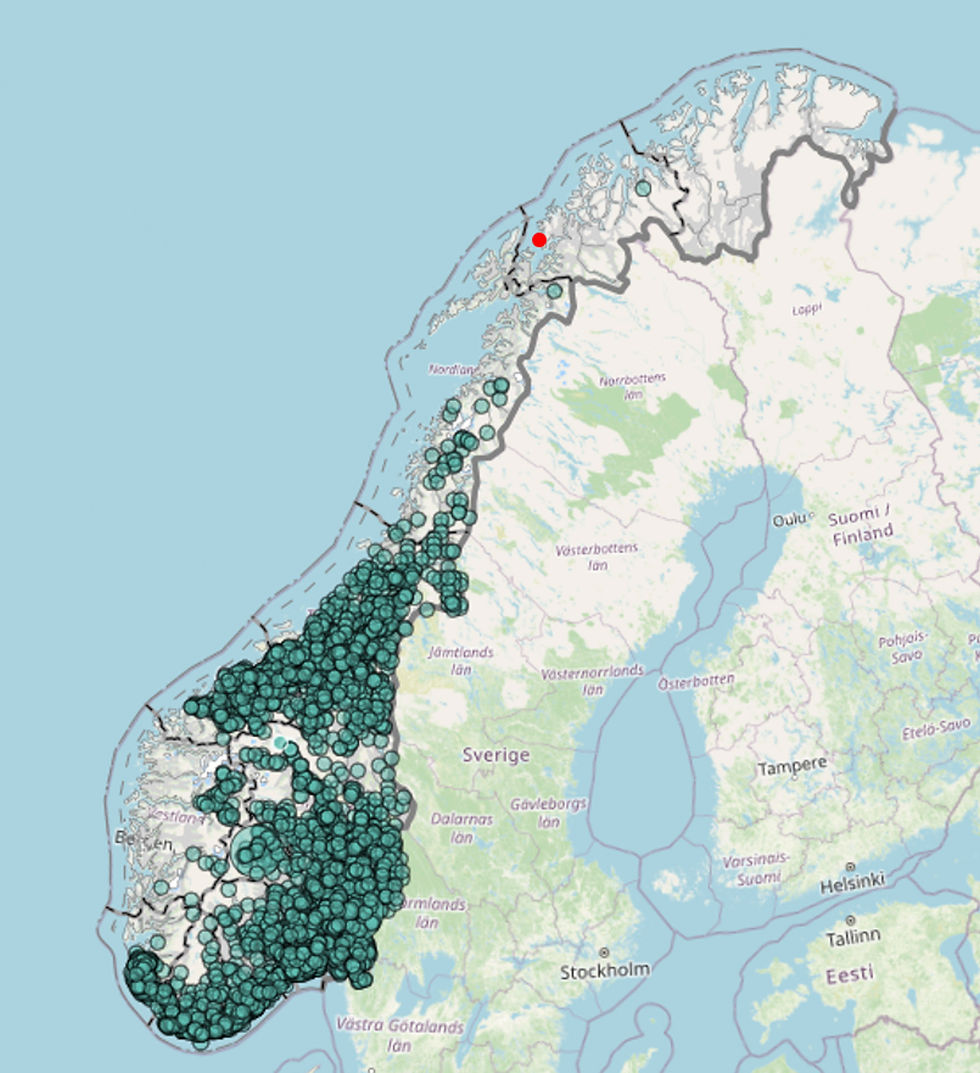 Submissions in Artsdatabanken.no for "badger" in Norway.
