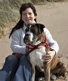 Me and Bob our Boxer dog on Woolacombe beach