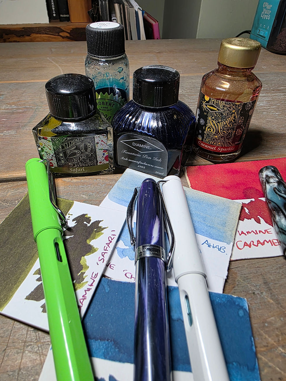 fountain pens and ink samples
