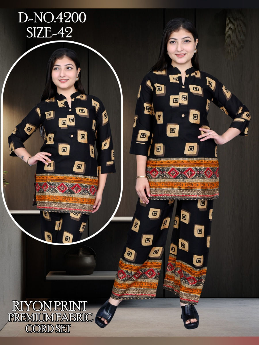 Women's premium black coord set with geometric print