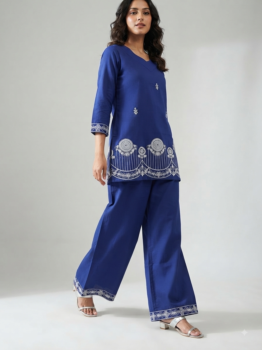 Thumbnail: Embroidered Rayon Co-ord Set Wholesale | 3-Piece with Pocket