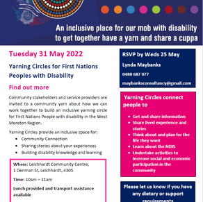 Yarning Circles for First Nations Peoples with Disability Tuesday 31st May