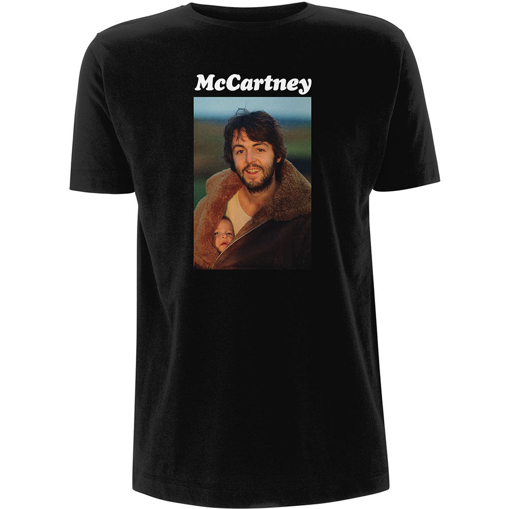 Black t-shirt with Paul McCartney monochrome photo and “McCartney” text; unisex short-sleeve fit.