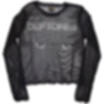 Black ladies’ long sleeve mesh crop top featuring bold silver‑grey Deftones logo across the chest.