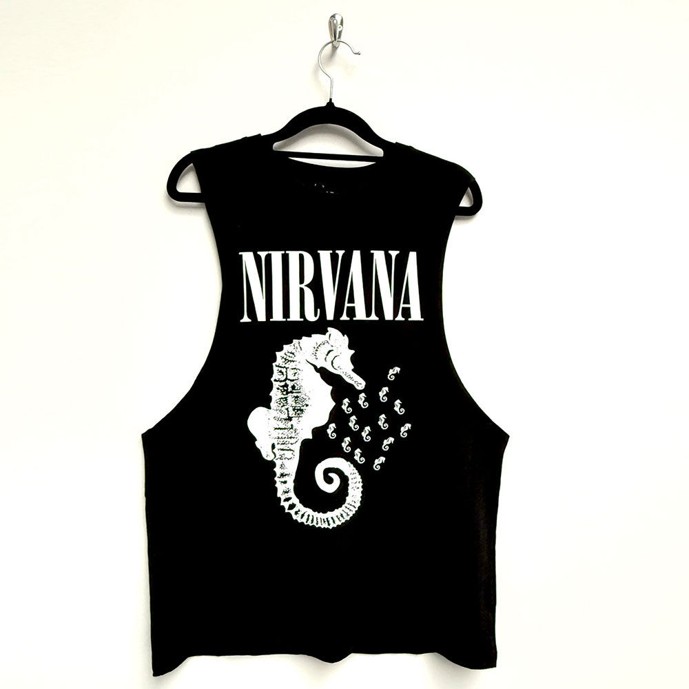 Nirvana Unisex Vest: Seahorse & Logo Mono