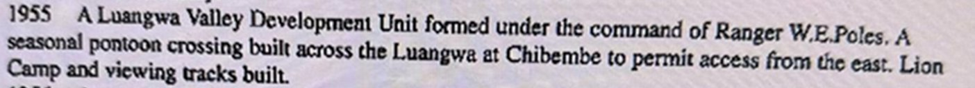Text from the original source of the history of the Chibembe Camp in the Luangwa Valley.