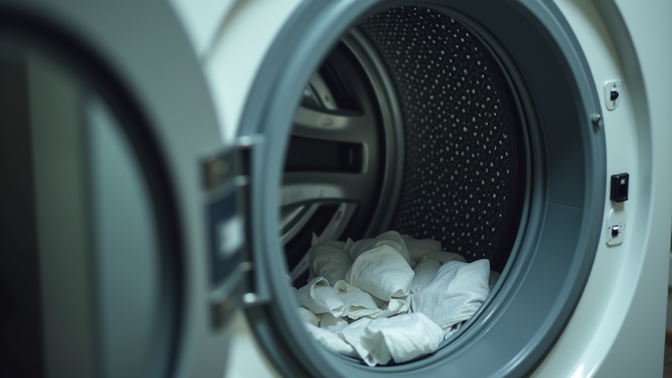 Close-up view of a broken washing machine drum