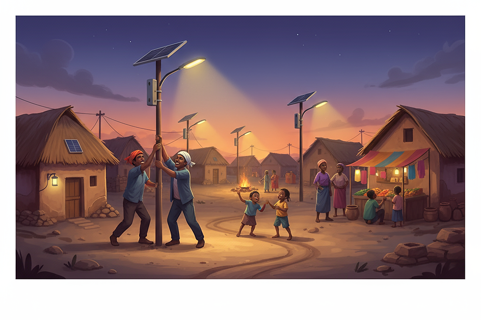 Easy installation of an all-in-one solar street light in a remote community.