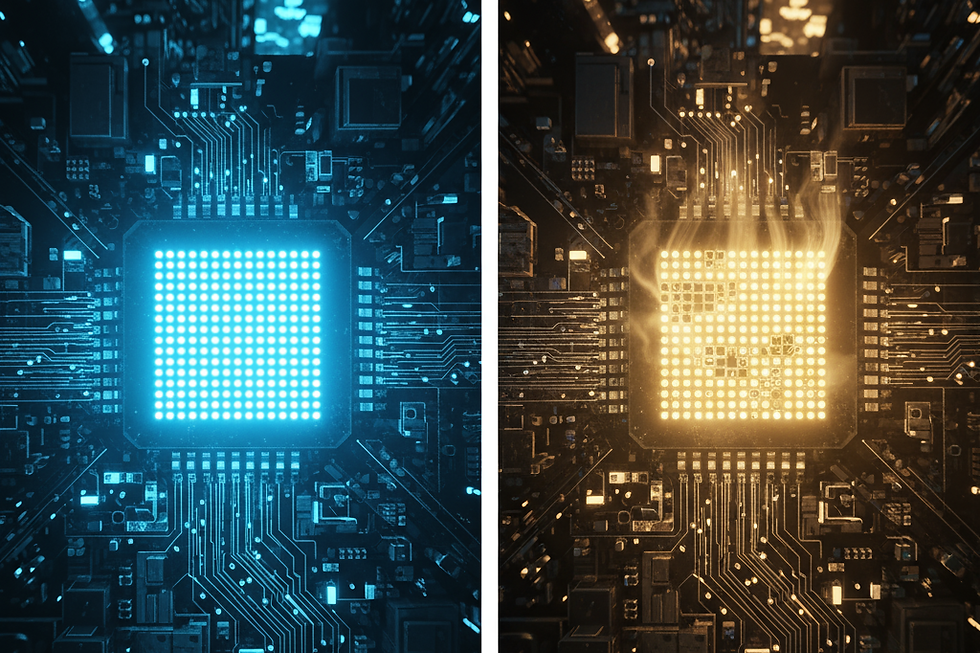 An abstract visualization of LED light decay caused by excessive heat.