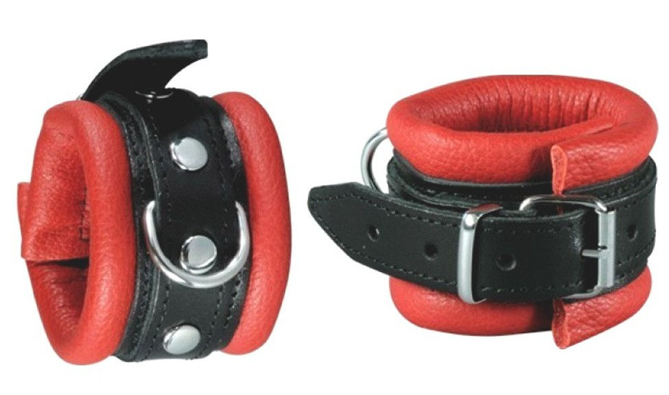 Menottes de poignet Cuir Noir-Rouge