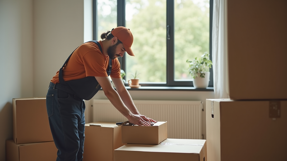Close-up view of a moving company representative inspecting household items