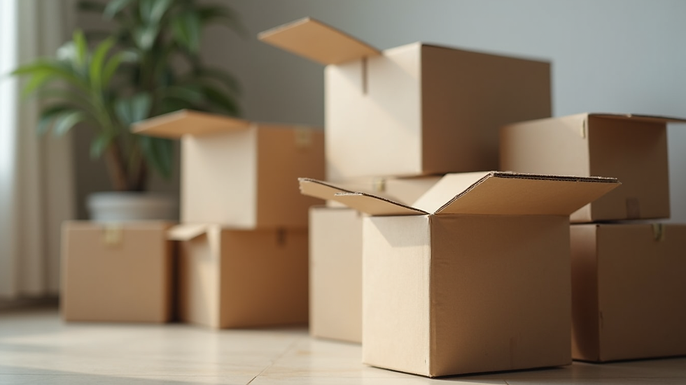Close-up view of packing materials and boxes ready for moving