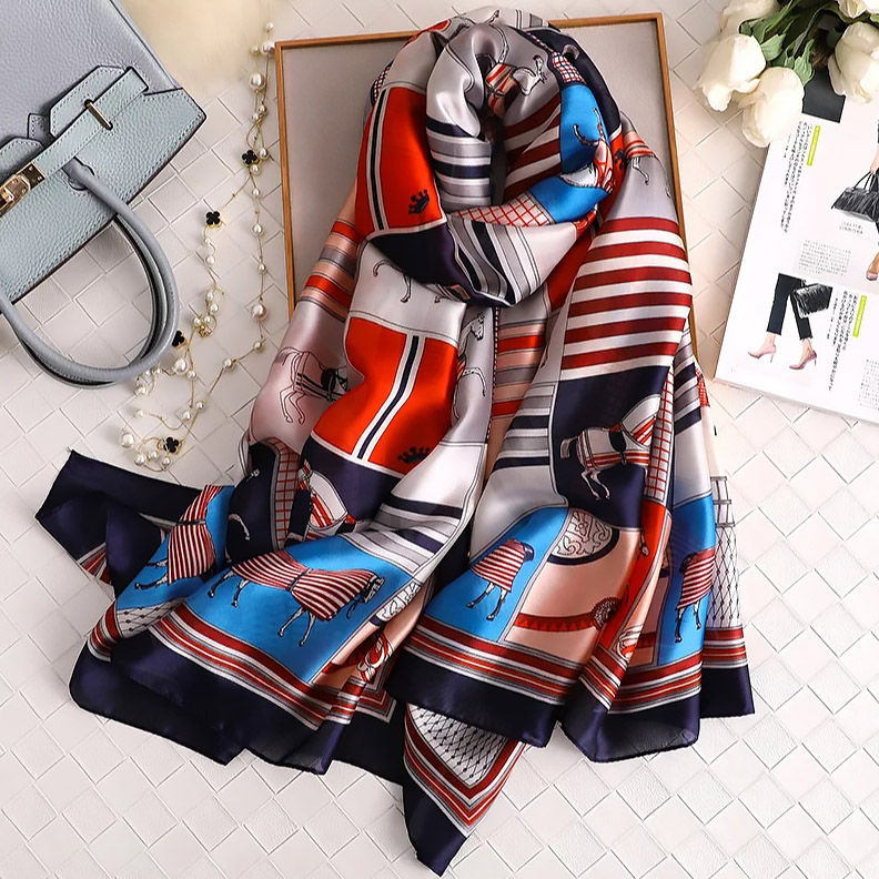 Scarf Blue Horses 180 x 90 cm