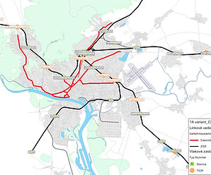 V1A modelovaný variant CMO VISEM Linkove vedenie kolajovej dopravy