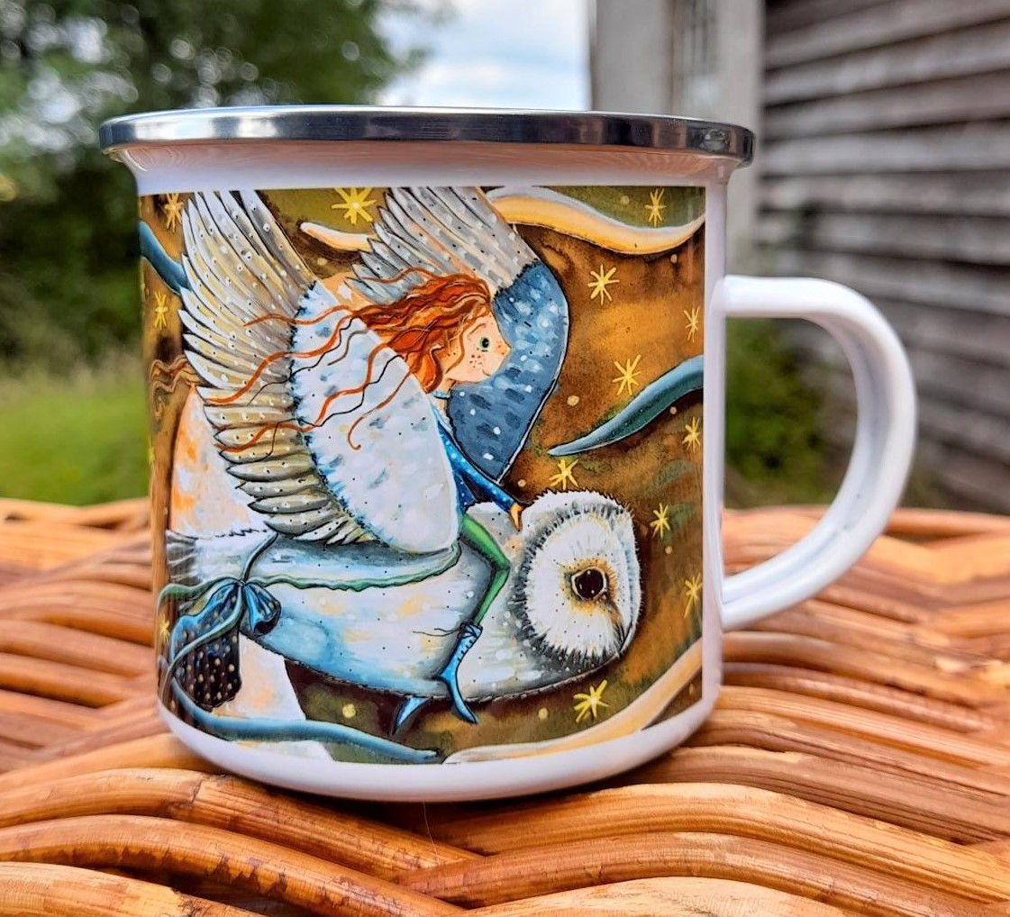 Special Delivery Owl and Girl  10oz Enamel Mug