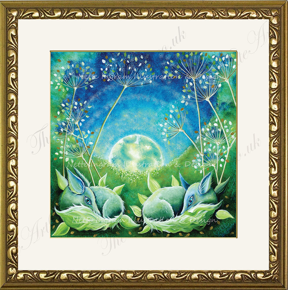 Framed, mounted and signed 'Moonlight Snuggle' Giclée print.
