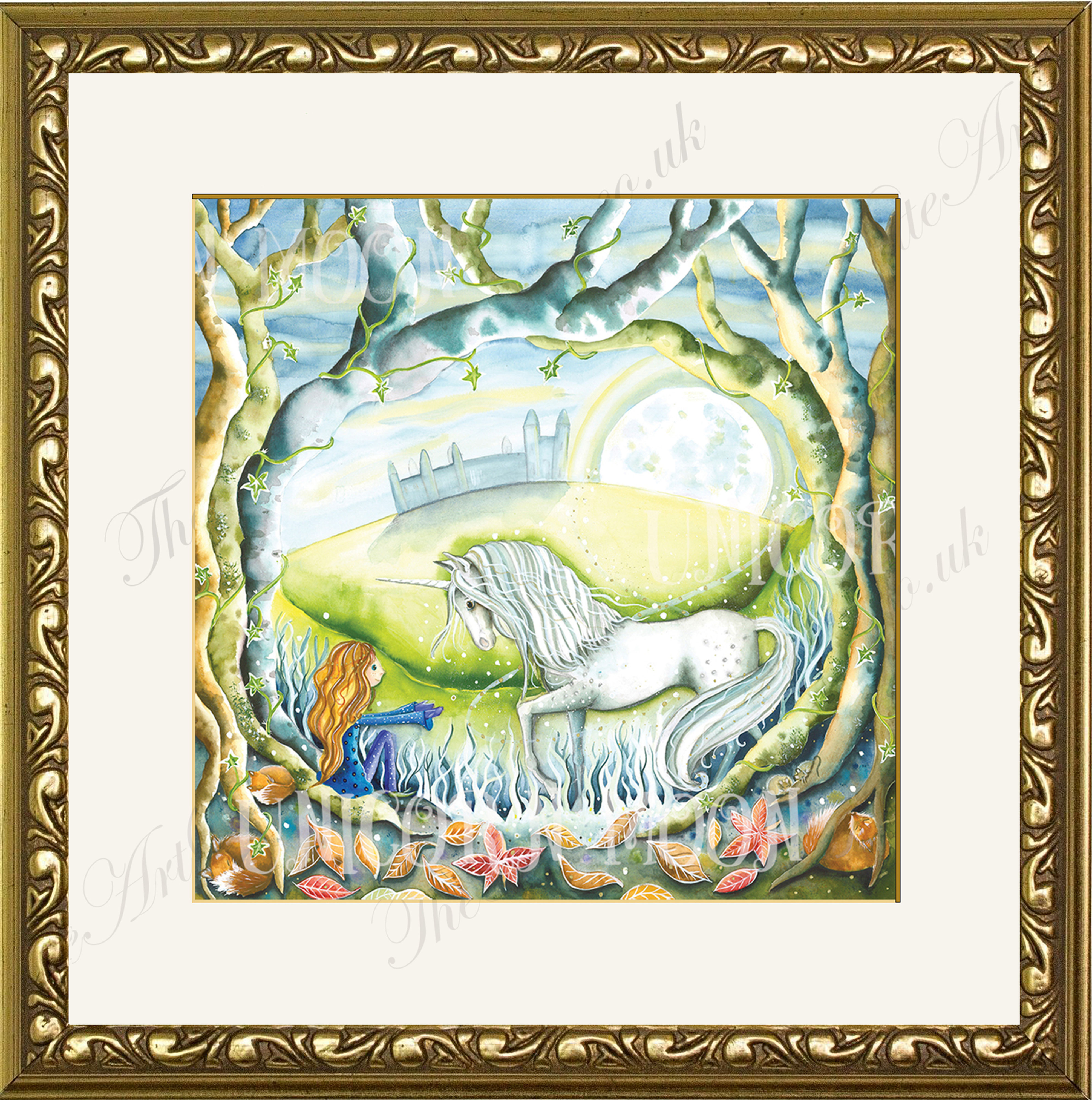 Framed, mounted and signed 'Unicorn Moon...' Giclée print.