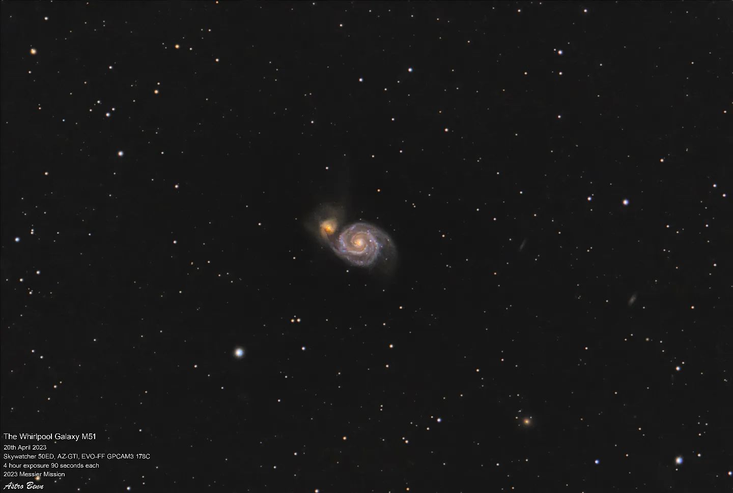 Whirlpool Galaxy taken with the Skywatcher Evoguide 50ED