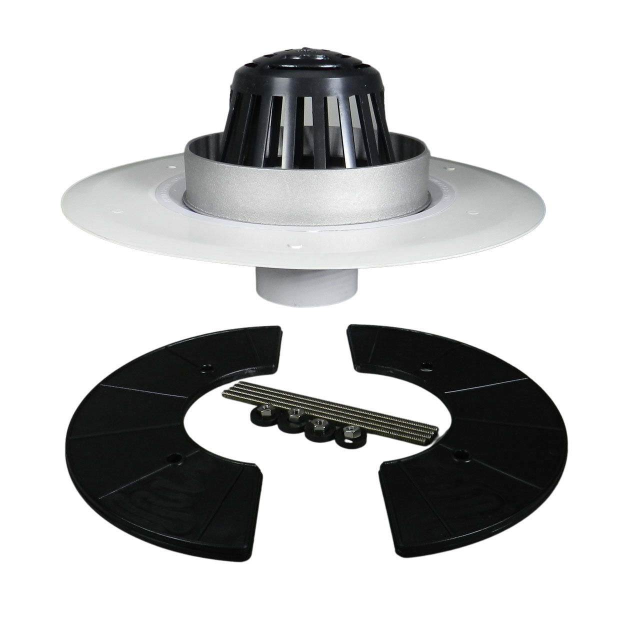 6" Overflow Roof Drain with Receiver Pan, Under-Deck Clamp & Plastic Dome