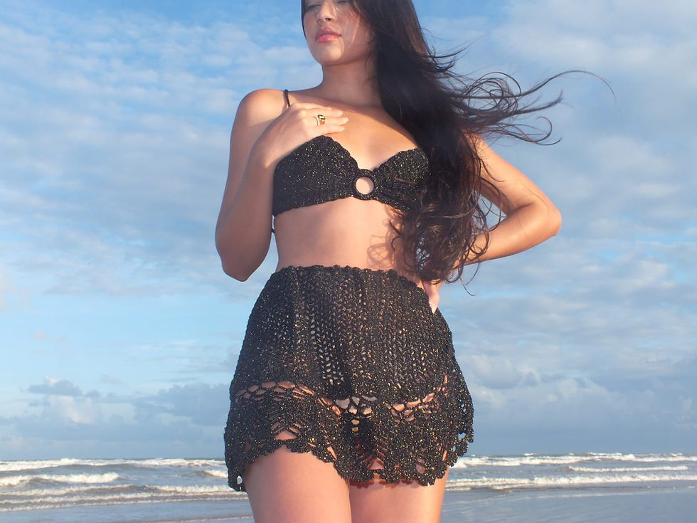 Thumbnail: Black&Gold Handmade Crochet Wrap Skirt