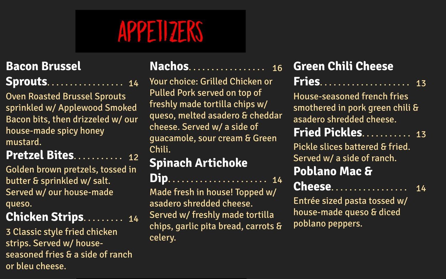 Appetizer Menu