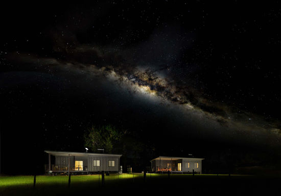 Starlit night sky above eco cabins at Contained in Nimbin accommodation