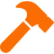 Orange hammer graphic on black background. Illustrating construction and repair services.