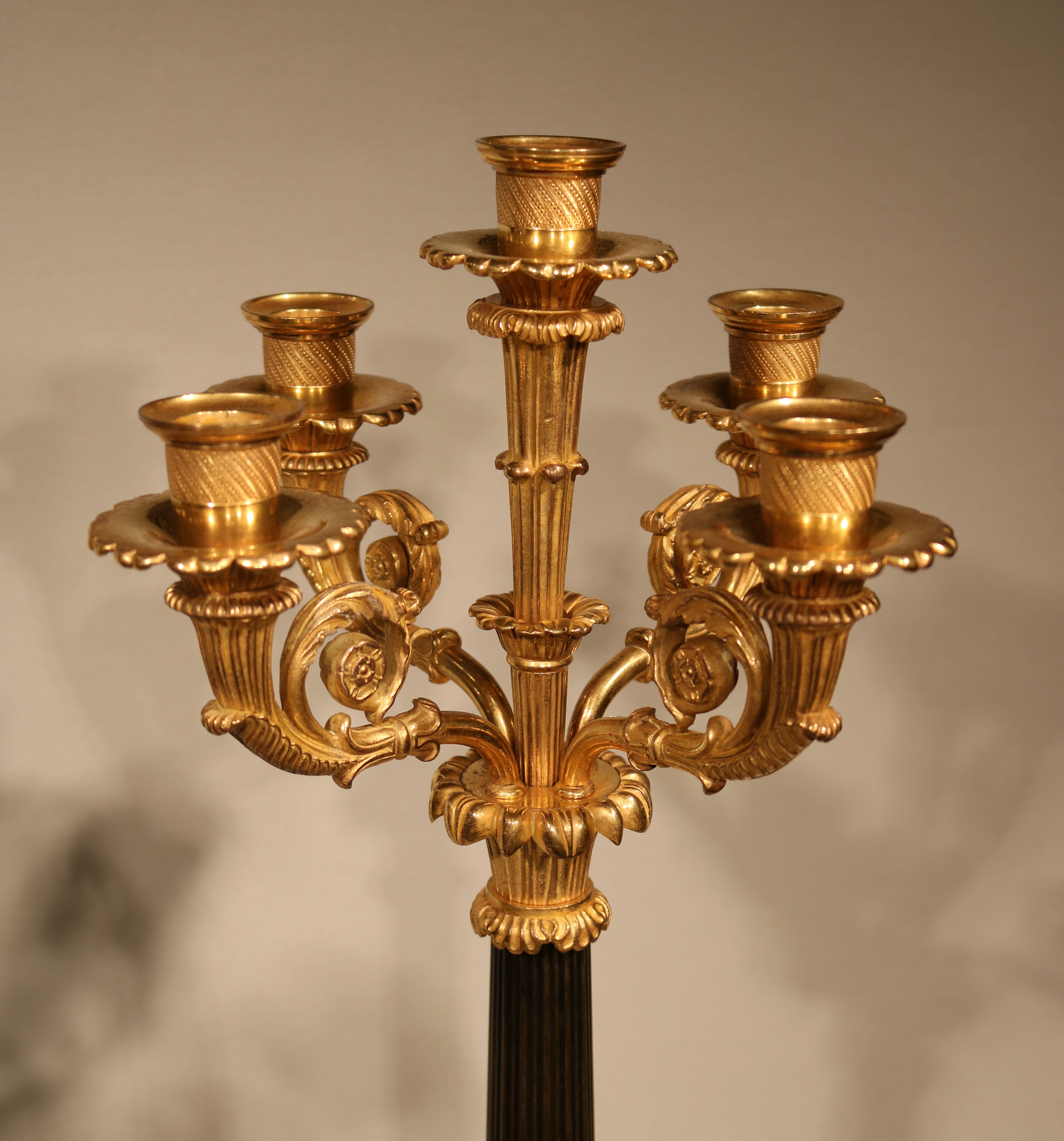 Pair of early 19th Century bronze and ormolu 5light Candelabra at