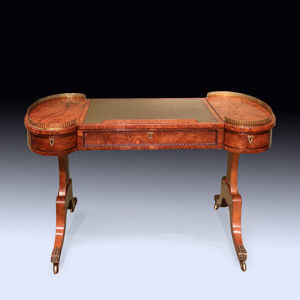 Thumbnail: Antique early 19th century Regency period burr oak writing table