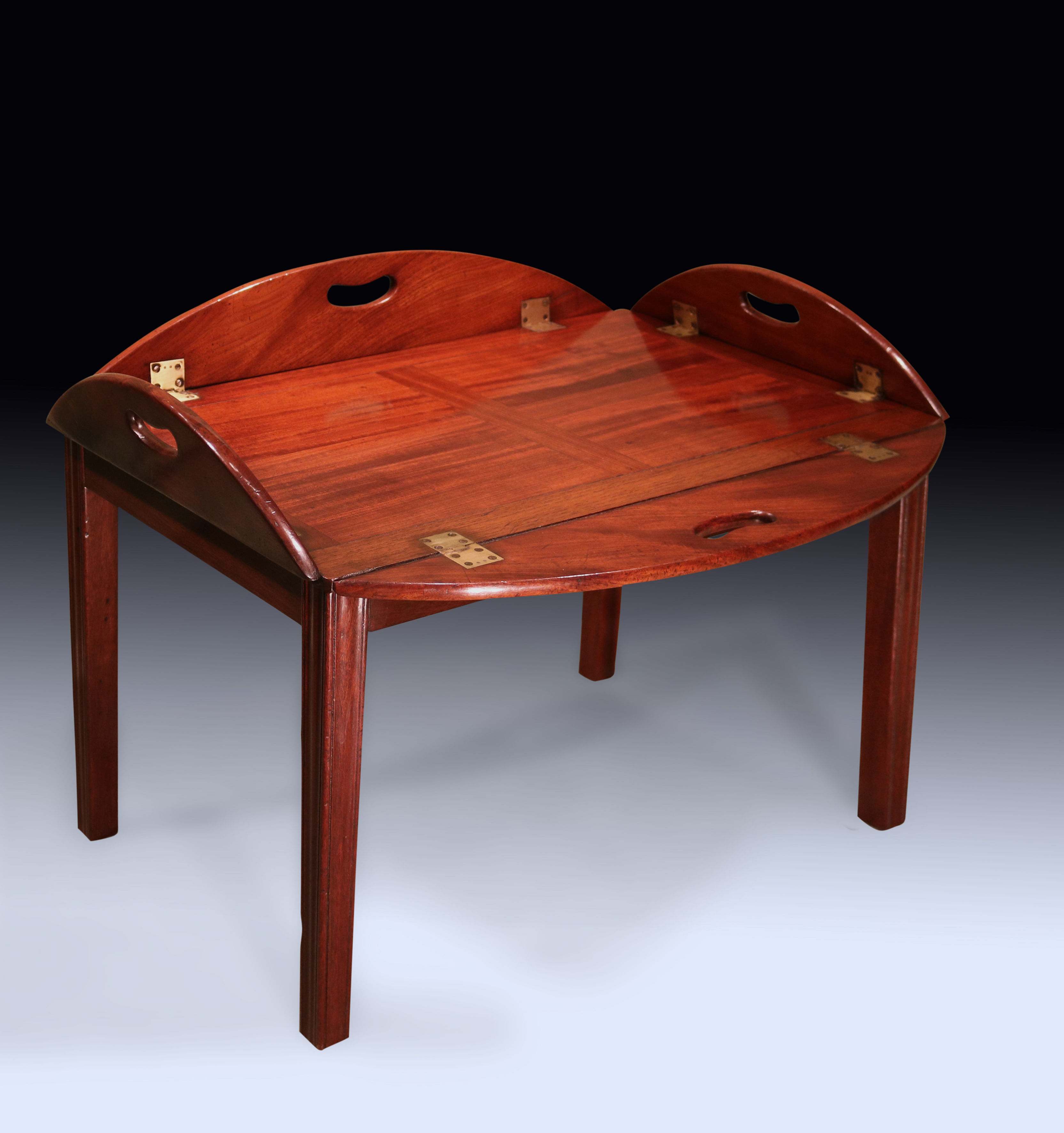 George III mahogany Butlers Tray on stand.