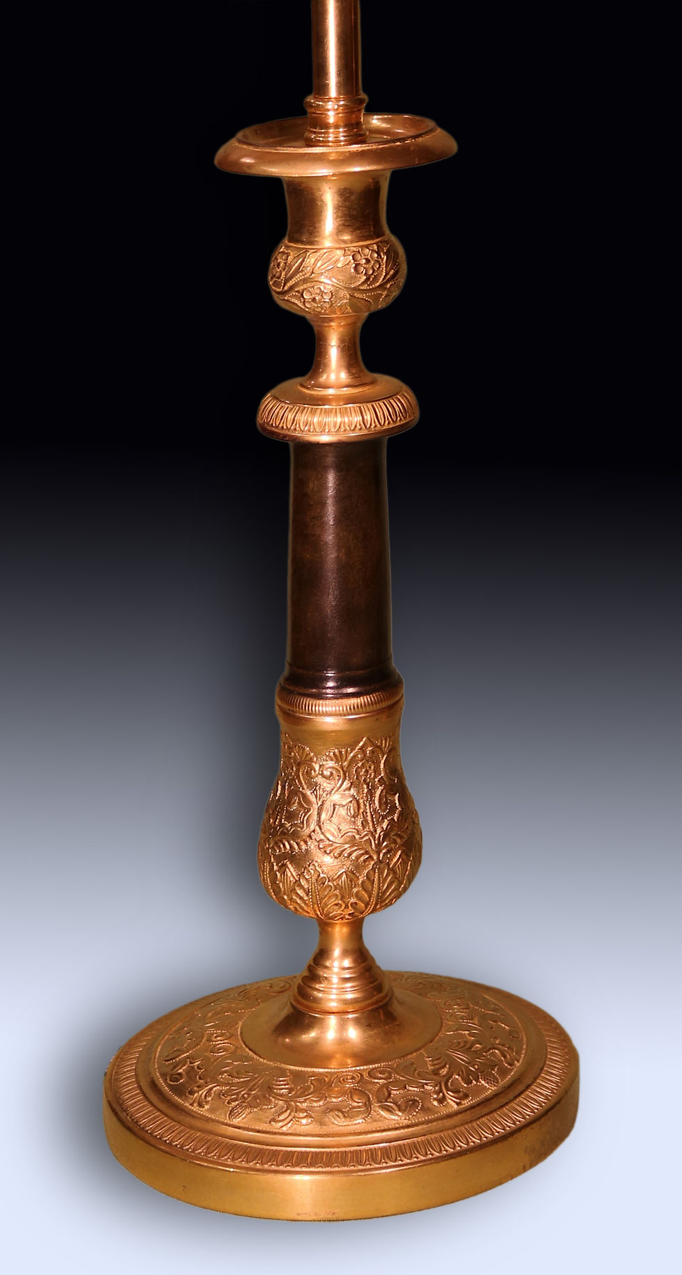 Thumbnail: Antique pair of 19th century bronze and ormolu candlestick lamps