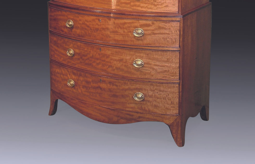 Thumbnail: Antique George III Period Golden Mahogany Bow Tallboy