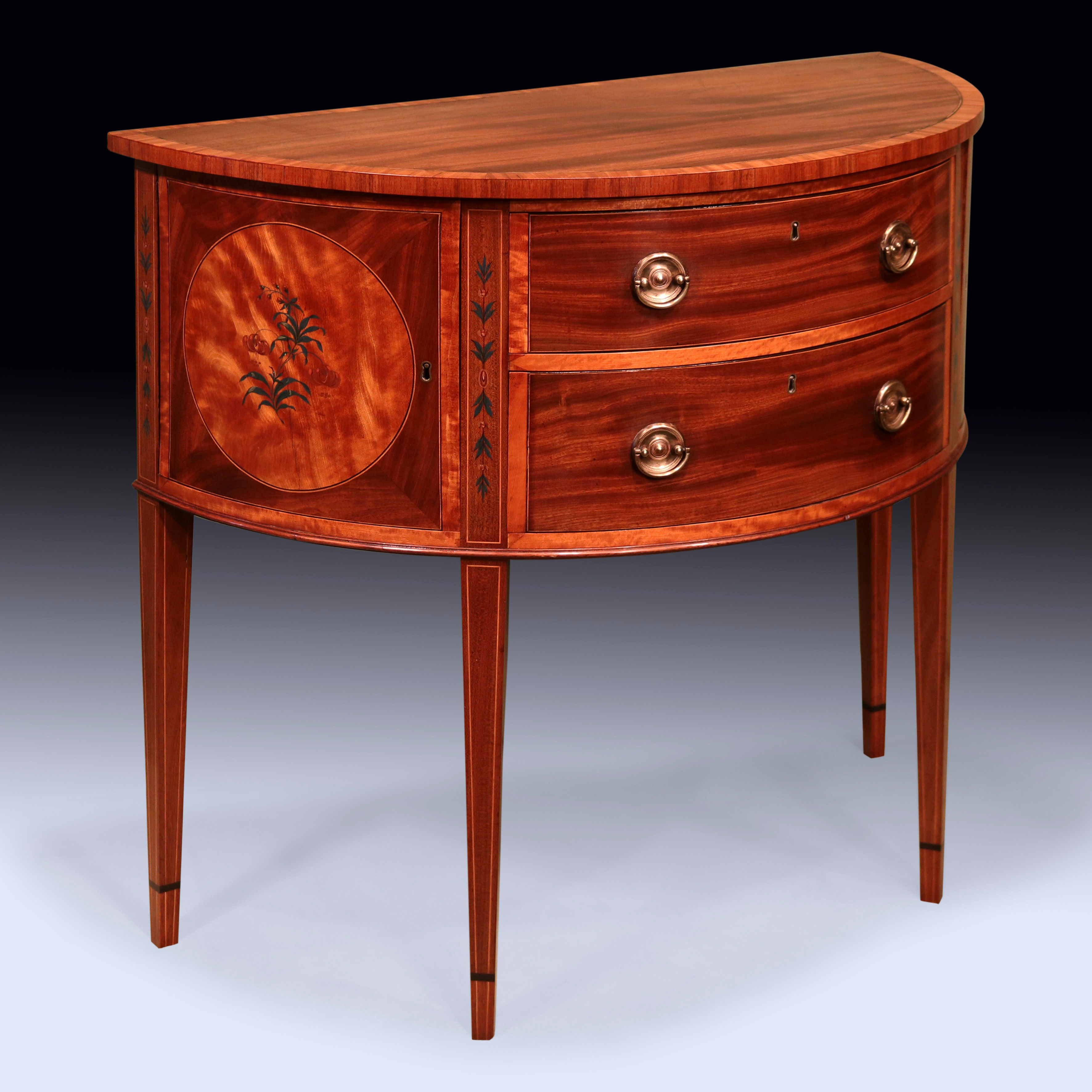 A Small Sheraton period satinwood half round commode